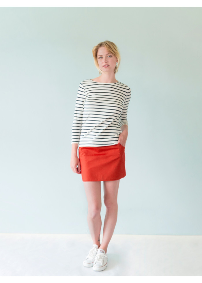 Jupe courte droite taille basse bio rouge tangerine éco vegan friendly made in France - Marque responsable