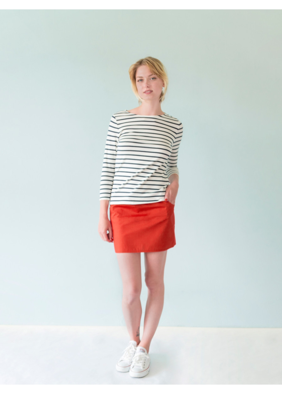 Jupe courte droite taille basse bio rouge tangerine éco vegan friendly made in France - Marque responsable