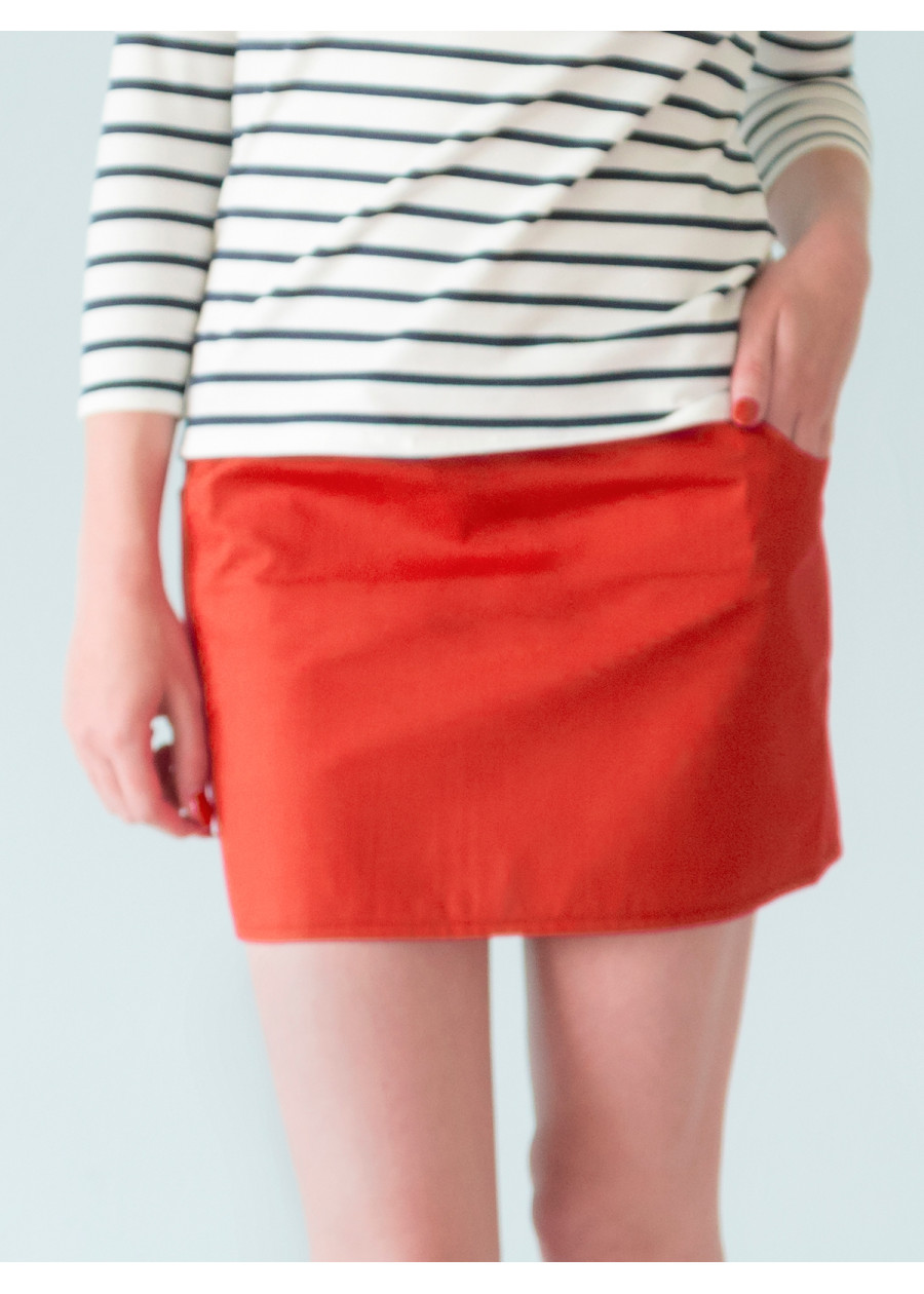 Jupe courte droite taille basse bio rouge tangerine éco vegan friendly made in France - Marque responsable