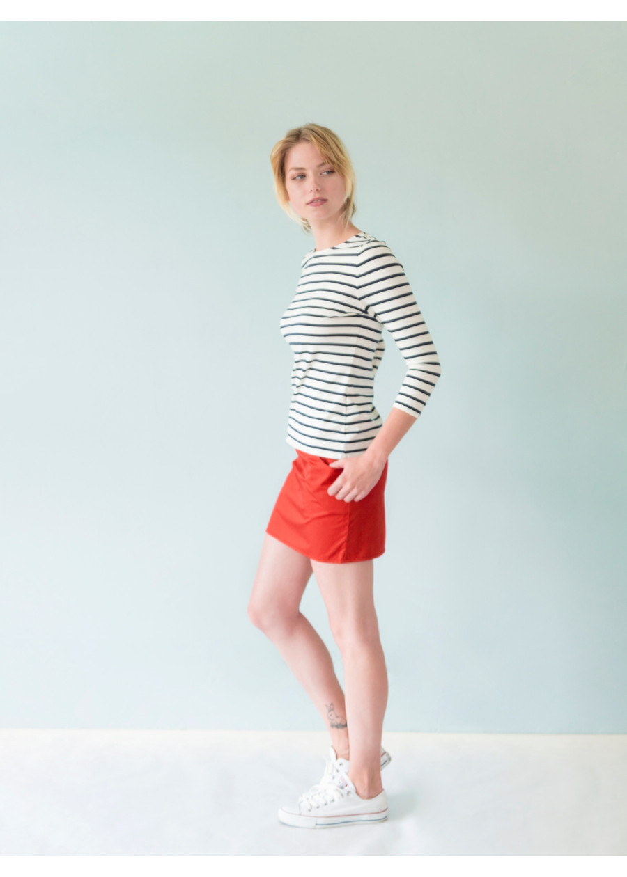 Jupe courte droite taille basse bio rouge tangerine éco vegan friendly made in France - Marque responsable