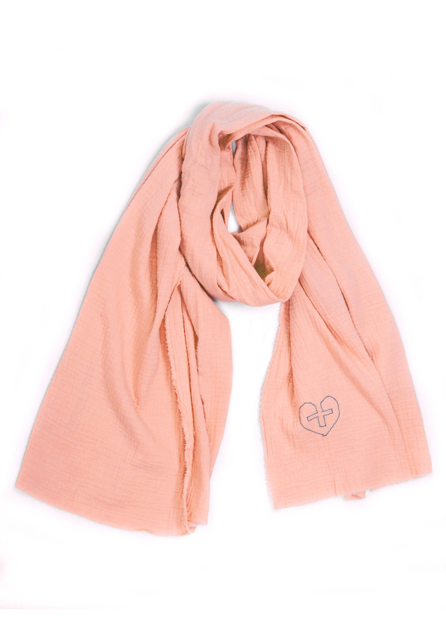 Grand foulard écharpe en coton bio saumon de qualité. Chèche doux et chaud éco-responsable, écologique, vegan et made in France