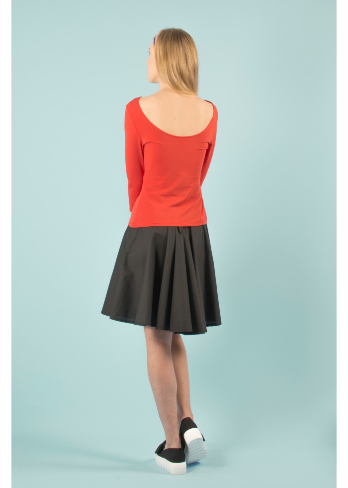 Top Lula moulant bio rouge tangerine de qualité Décolleté dos nu danseuse manches 3/4. Mode eco-responsable vegan made in France