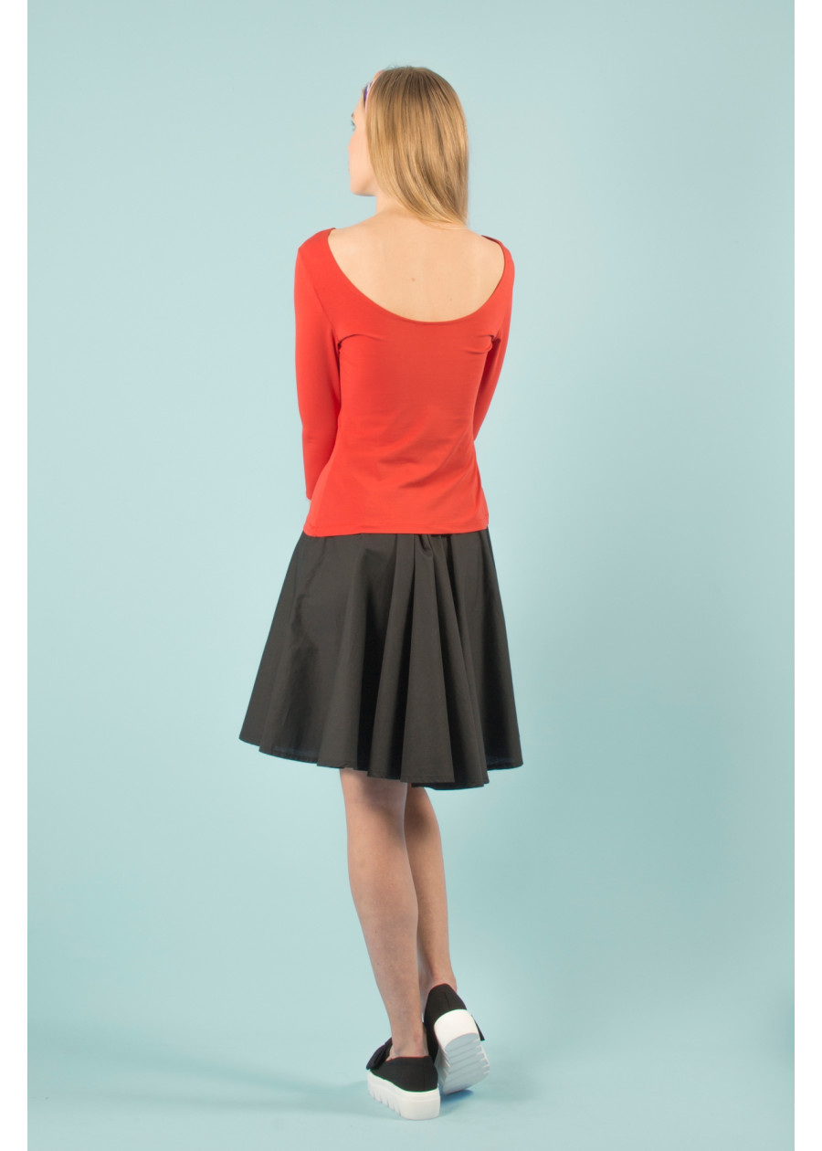 Top Lula moulant bio rouge tangerine de qualité Décolleté dos nu danseuse manches 3/4. Mode eco-responsable vegan made in France