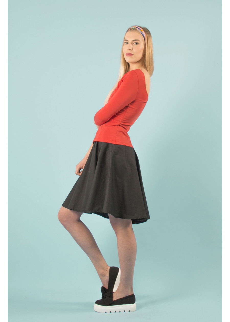 Top Lula moulant bio rouge tangerine de qualité Décolleté dos nu danseuse manches 3/4. Mode eco-responsable vegan made in France