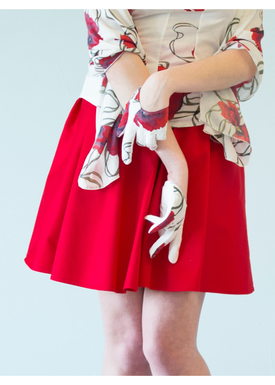 Jupe tailleur Clara ample en satin de coton bio rouge