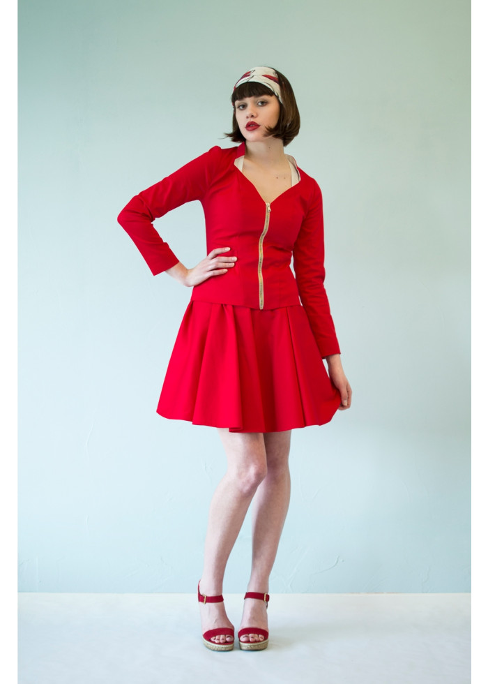 Jupe tailleur Clara ample en satin de coton bio rouge