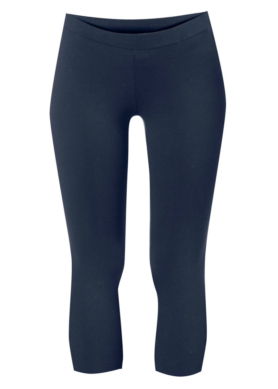 Yoga pants taille basse en coton bio bleu marine opaque extensible. Legging court longueur 3/4 mode éthique vegan made in France