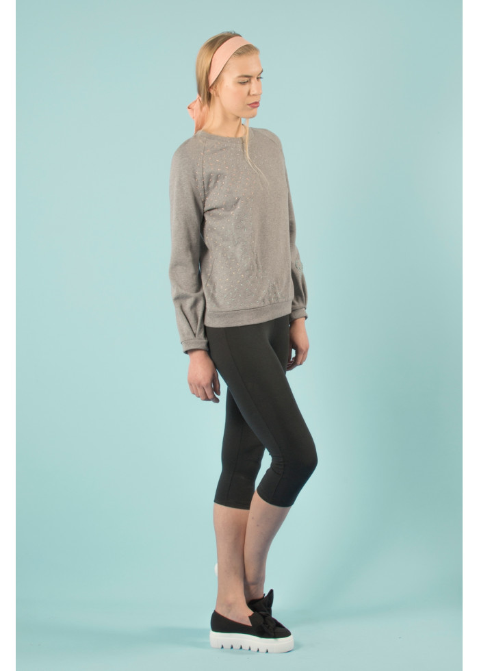 Yoga pants taille basse en coton bio bleu marine opaque extensible. Legging court longueur 3/4 mode éthique vegan made in France