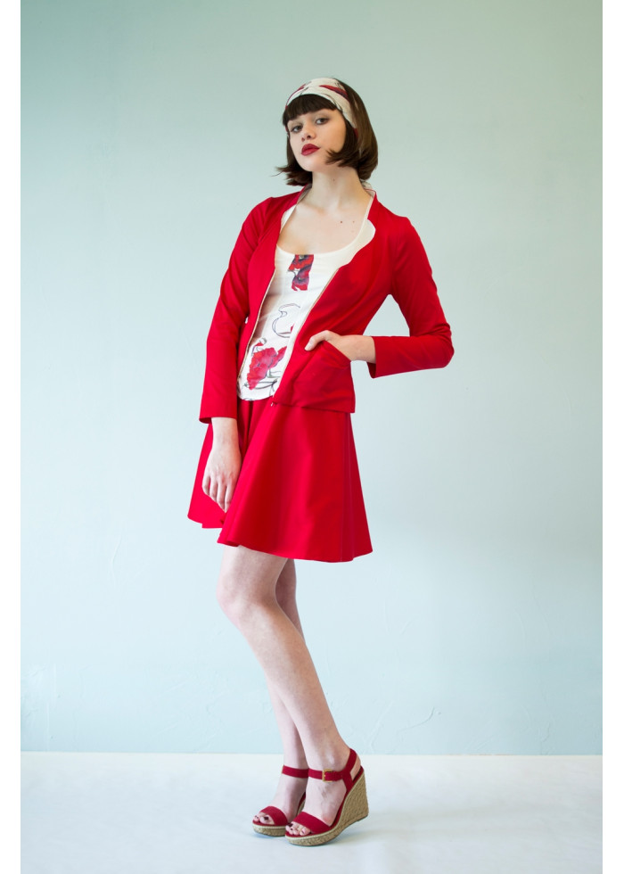 Jupe tailleur Clara ample en satin de coton bio rouge