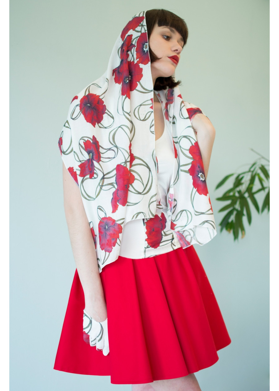 Jupe tailleur Clara ample en satin de coton bio rouge