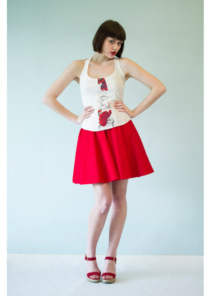 Jupe tailleur Clara ample en satin de coton bio rouge