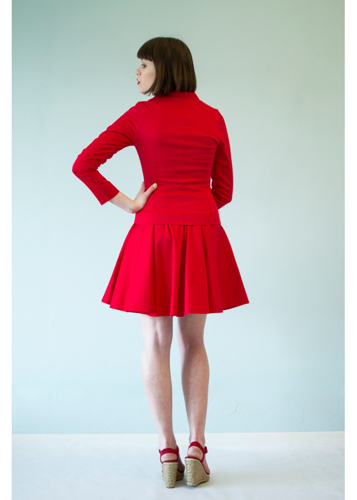 Jupe tailleur Clara ample en satin de coton bio rouge