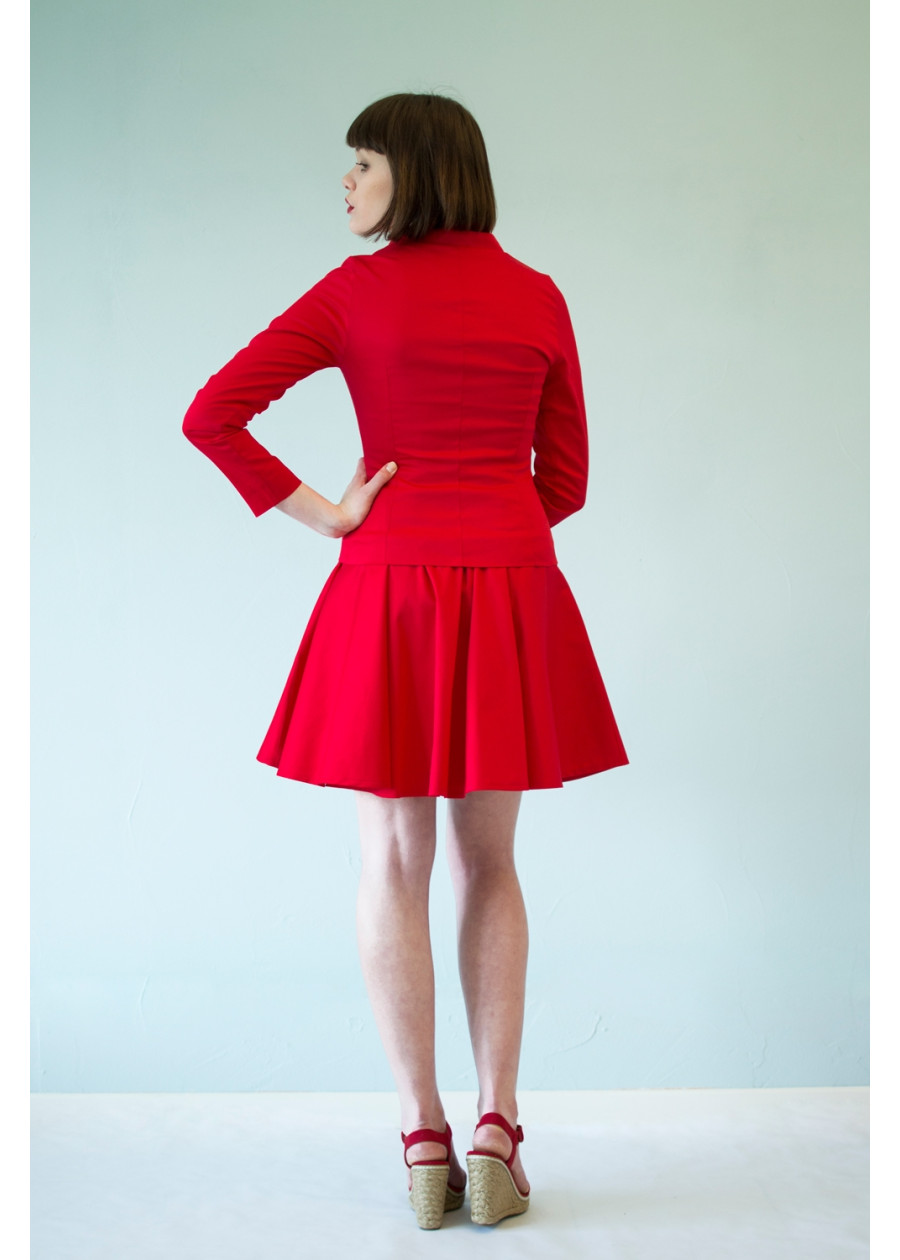 Jupe tailleur Clara ample en satin de coton bio rouge
