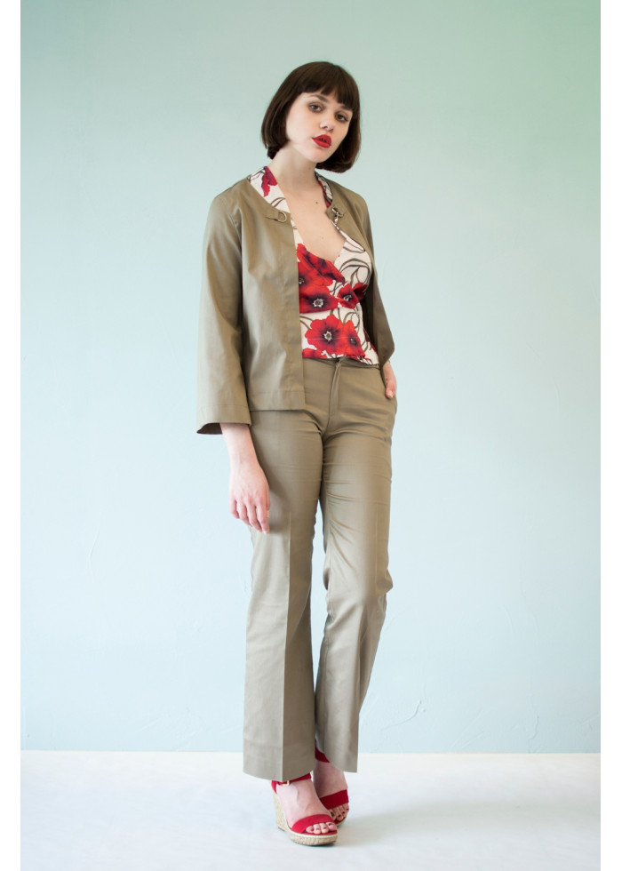 Pantalon tailleur Clara ample en satin de coton bio kaki beige