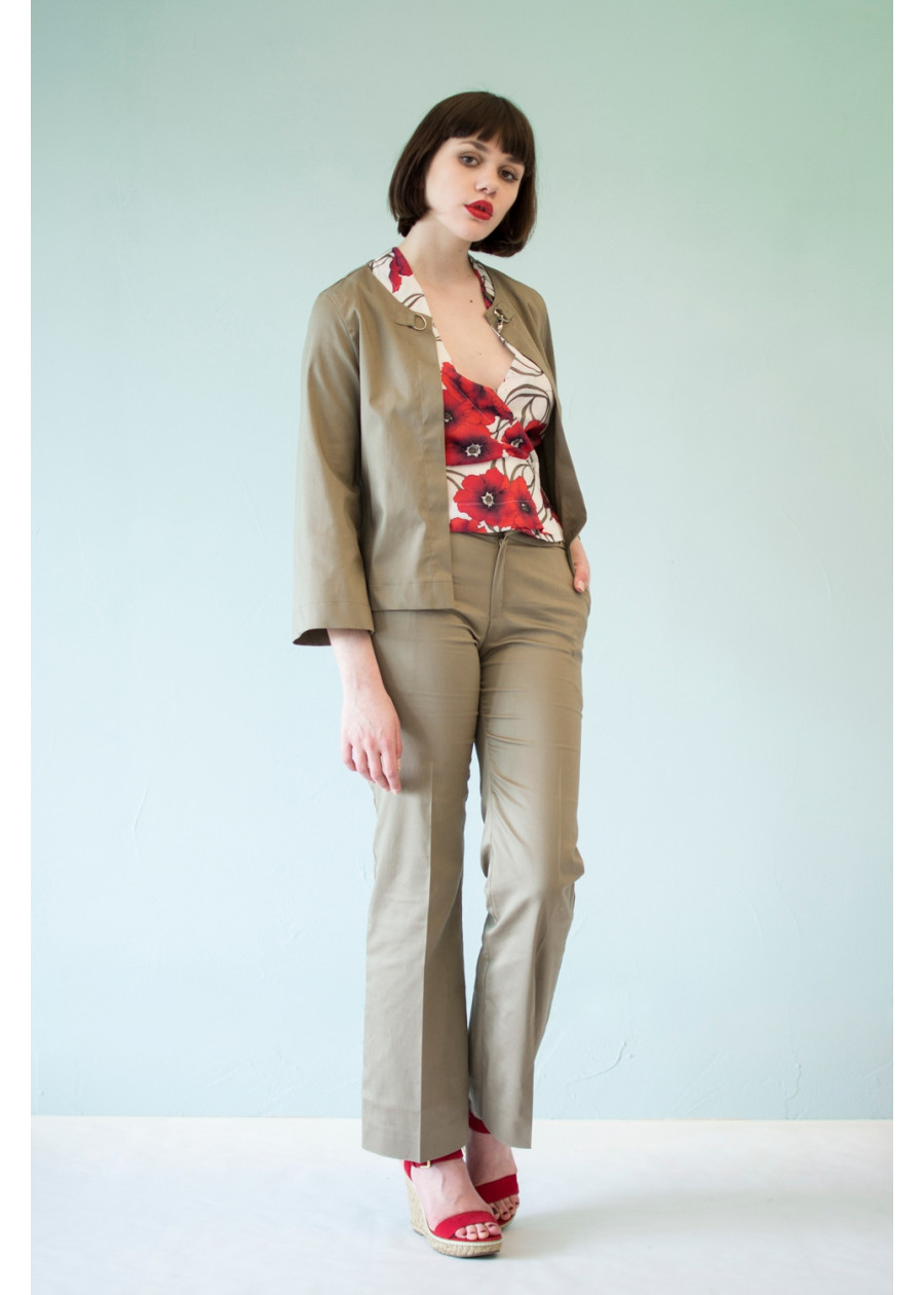 Pantalon tailleur Clara ample en satin de coton bio kaki beige