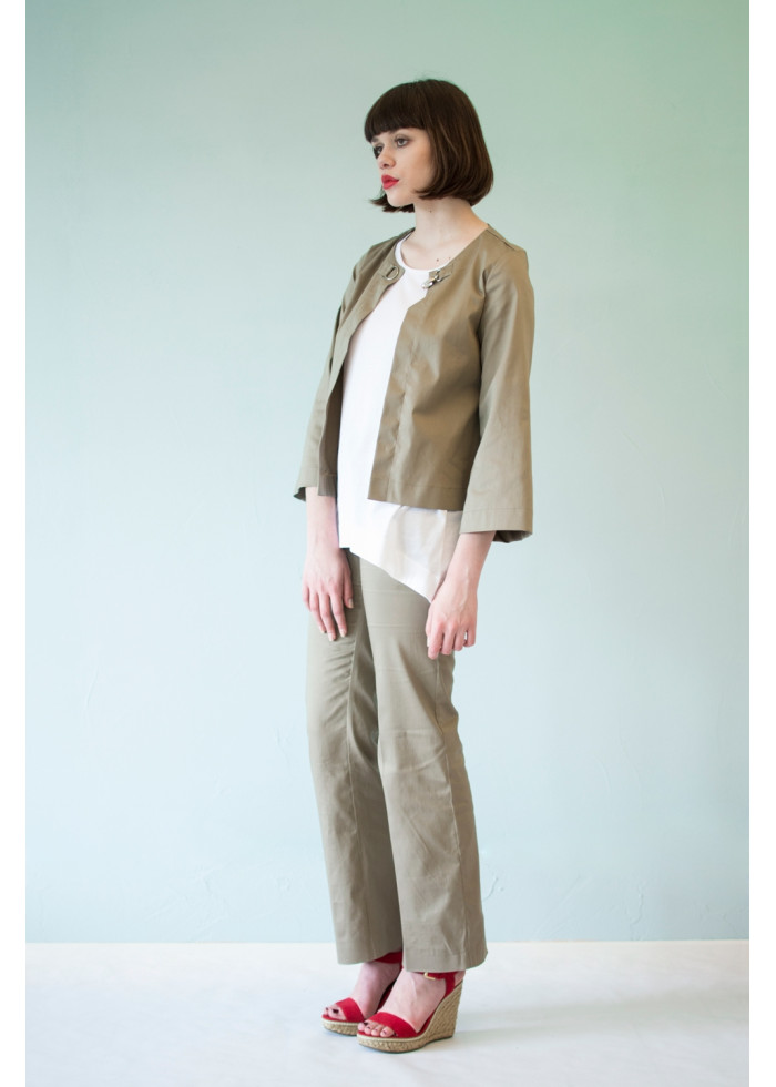 Pantalon tailleur Clara ample en satin de coton bio kaki beige