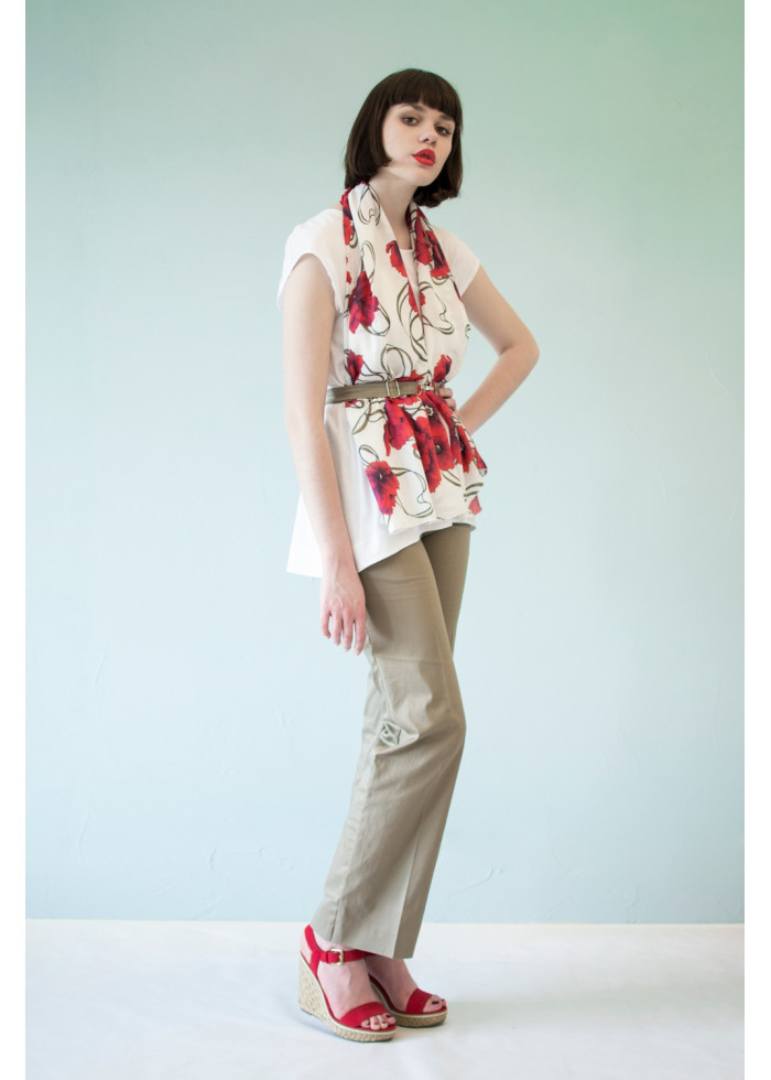 Pantalon tailleur Clara ample en satin de coton bio kaki beige