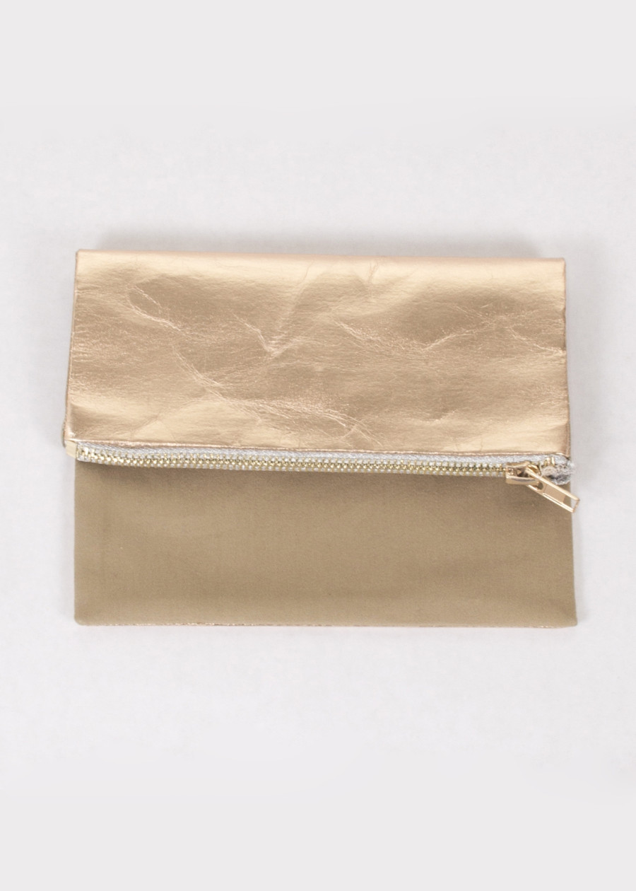 Pochette en toile et cuir vegan beige et or rose fabriqué en France