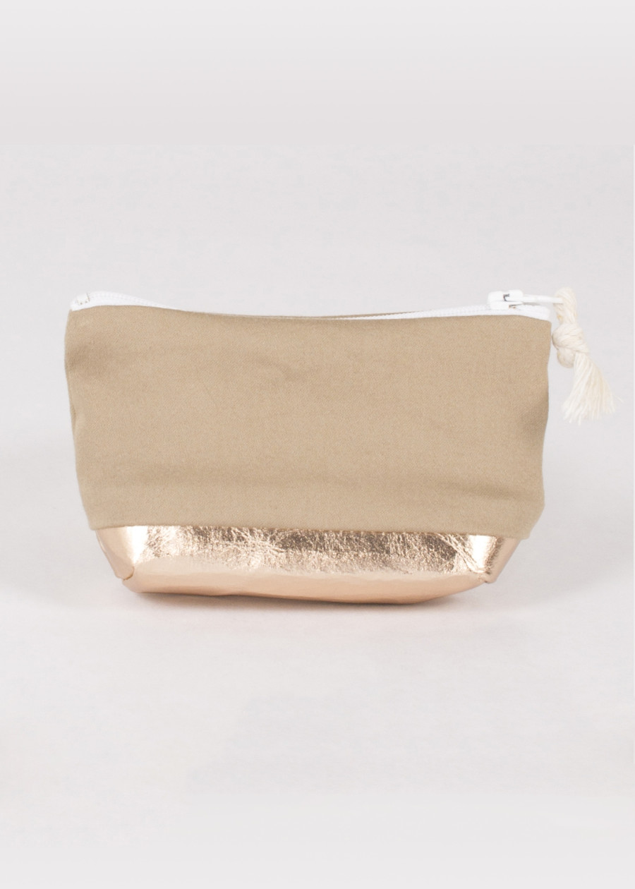 Porte-monnaie en toile et cuir vegan beige or rose fabriqué en France