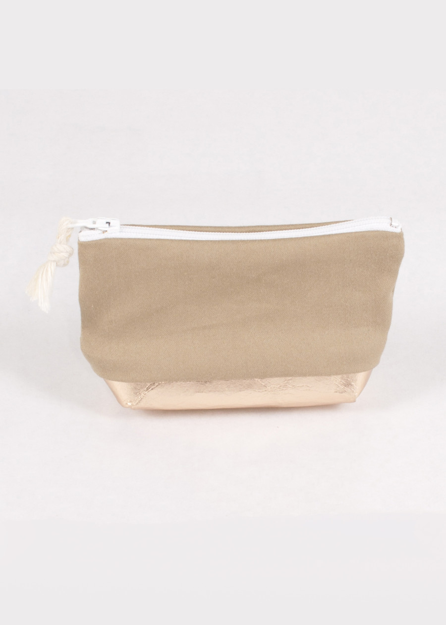 Porte-monnaie en toile et cuir vegan beige or rose fabriqué en France