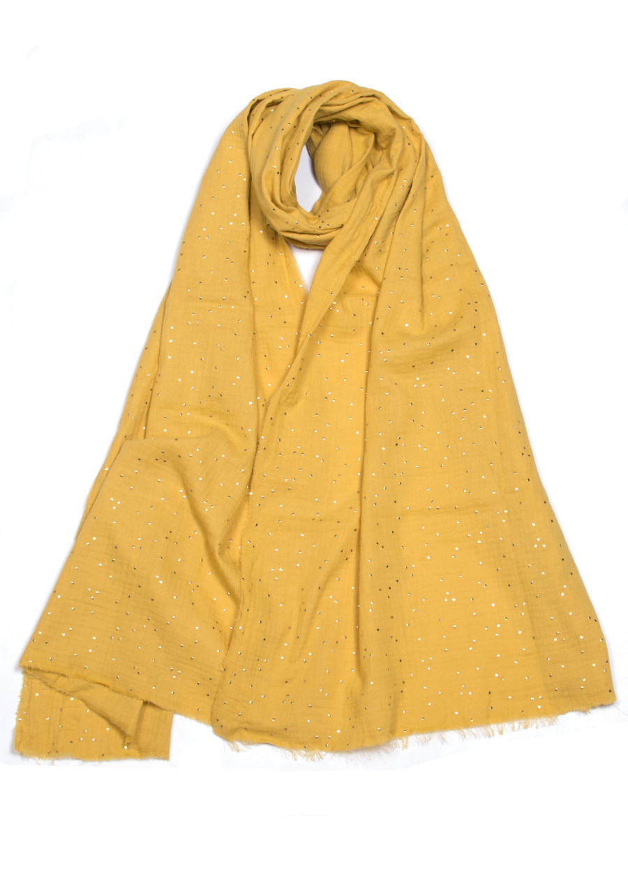 Chèche à motif doré moutarde en coton bio foulard vegan made in France