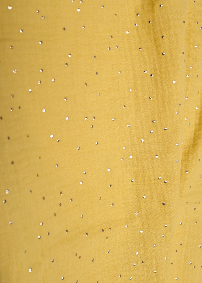 Chèche à motif doré moutarde en coton bio foulard vegan made in France