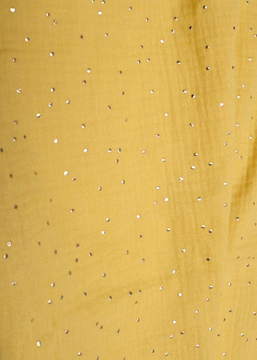 Chèche à motif doré moutarde en coton bio foulard vegan made in France