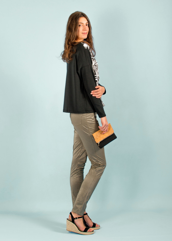 Top ample manches longues imprimé jungle noir et blanc made in France