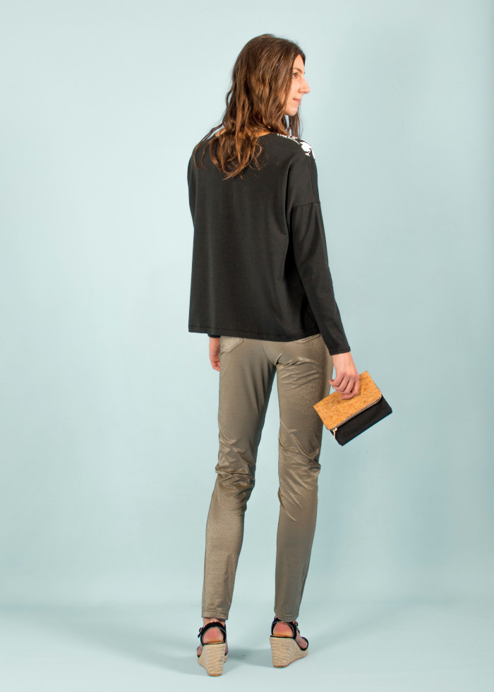 Top ample manches longues imprimé jungle noir et blanc made in France