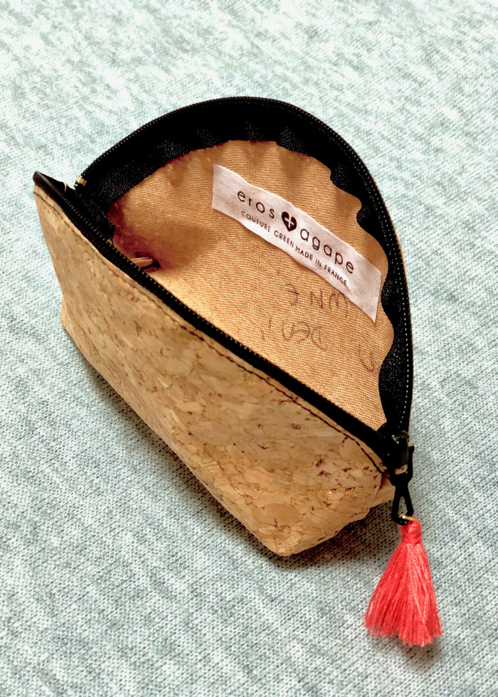 Porte monnaie demi-lune en cuir vegan de liège doré fabriqué en France