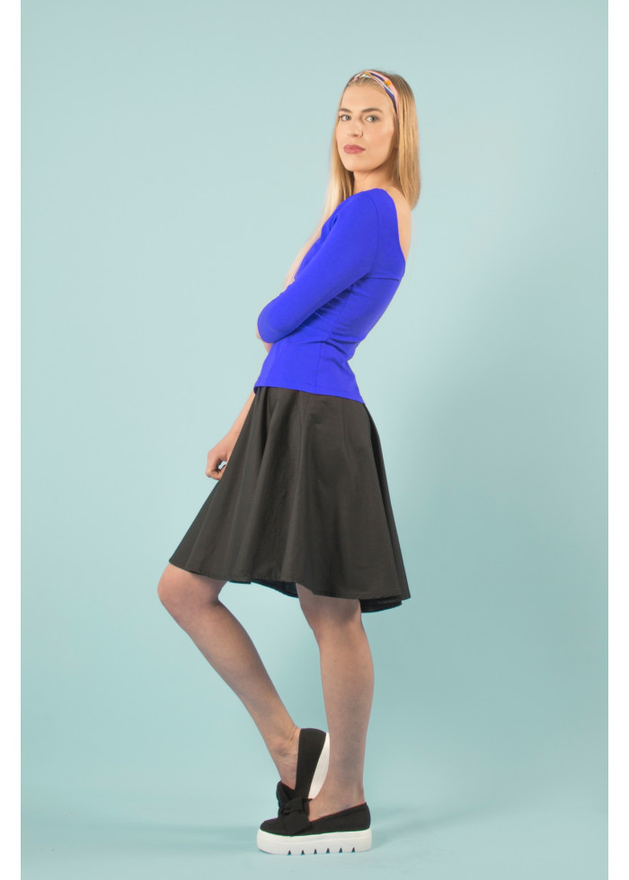 T-shirt bleu roi en coton bio de qualité. Top dos nu au décolleté danseuse made in France. Mode éthique eco-responsable vegan