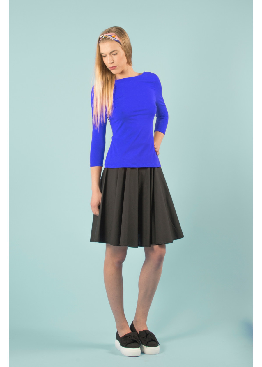 T-shirt bleu roi en coton bio de qualité. Top dos nu au décolleté danseuse made in France. Mode éthique eco-responsable vegan