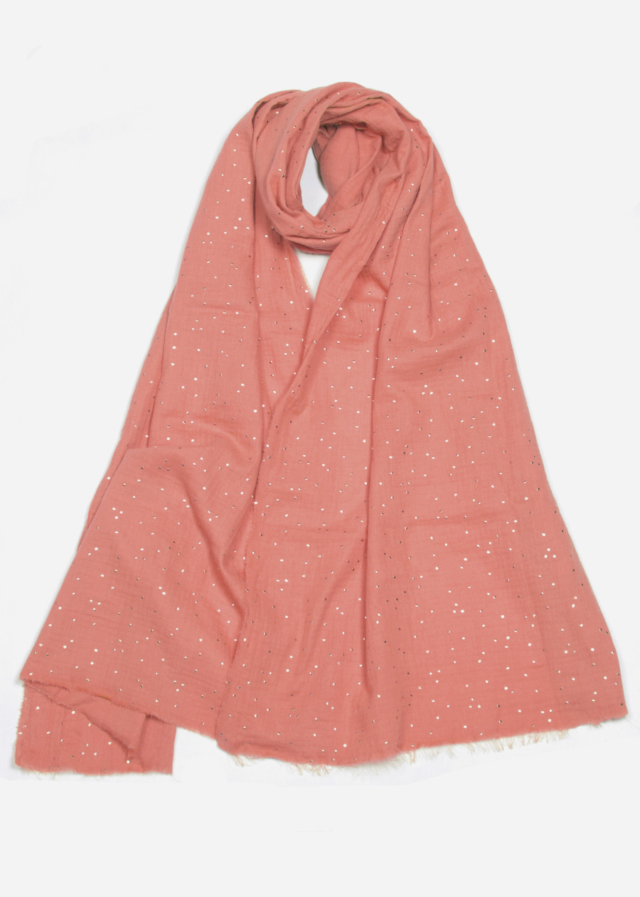 Chèche à pois doré vieux rose poudré en coton bio foulard vegan made in France - Accessoire de mode éco-responsable