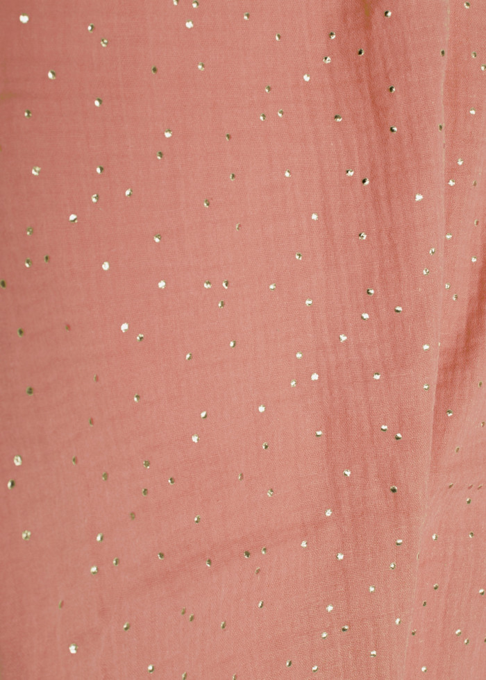 Chèche à pois doré vieux rose poudré en coton bio foulard vegan made in France - Accessoire de mode éco-responsable