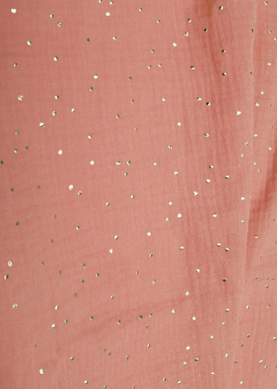 Chèche à pois doré vieux rose poudré en coton bio foulard vegan made in France - Accessoire de mode éco-responsable