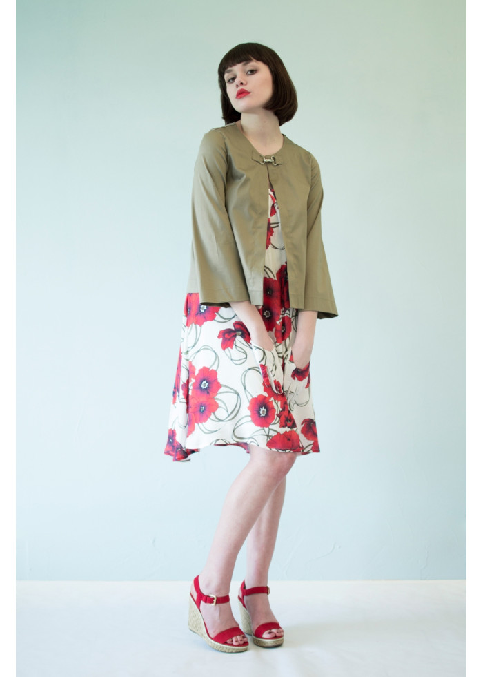 Veste tailleur courte et ample Sigyn en coton bio kaki beige