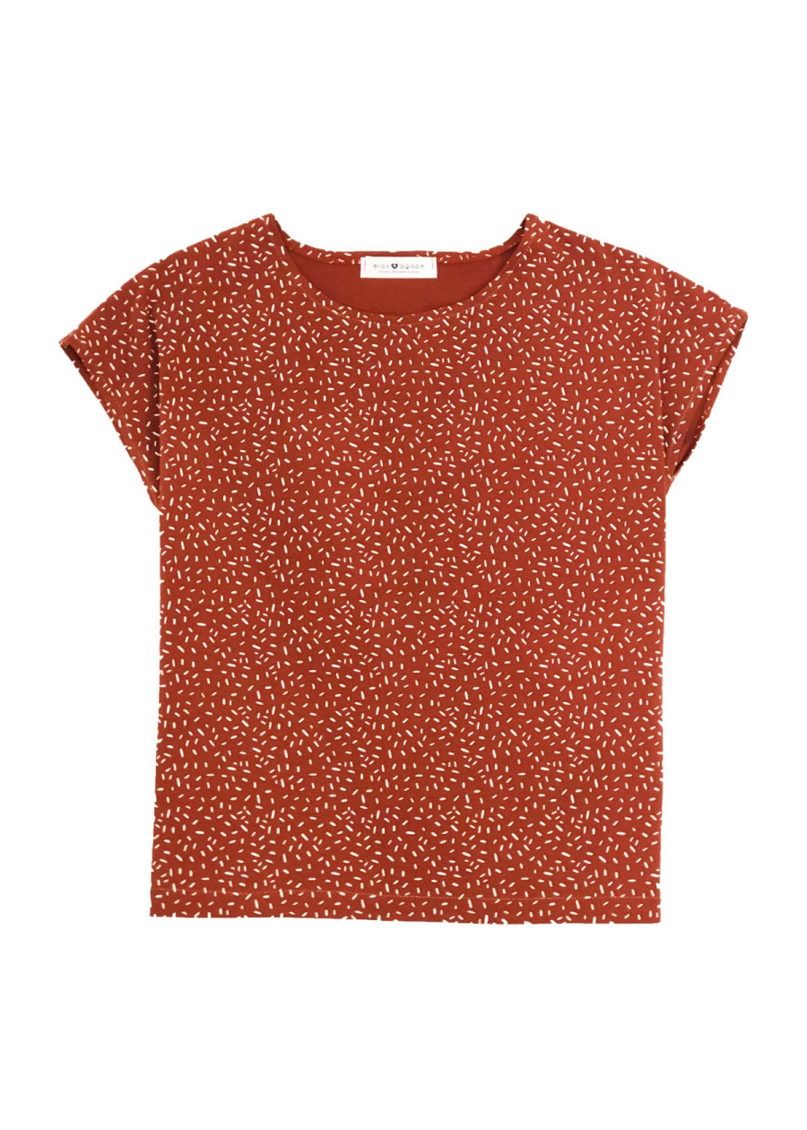 Top responsable en coton bio vegan brique terracotta à motif confetti fabriqué en France