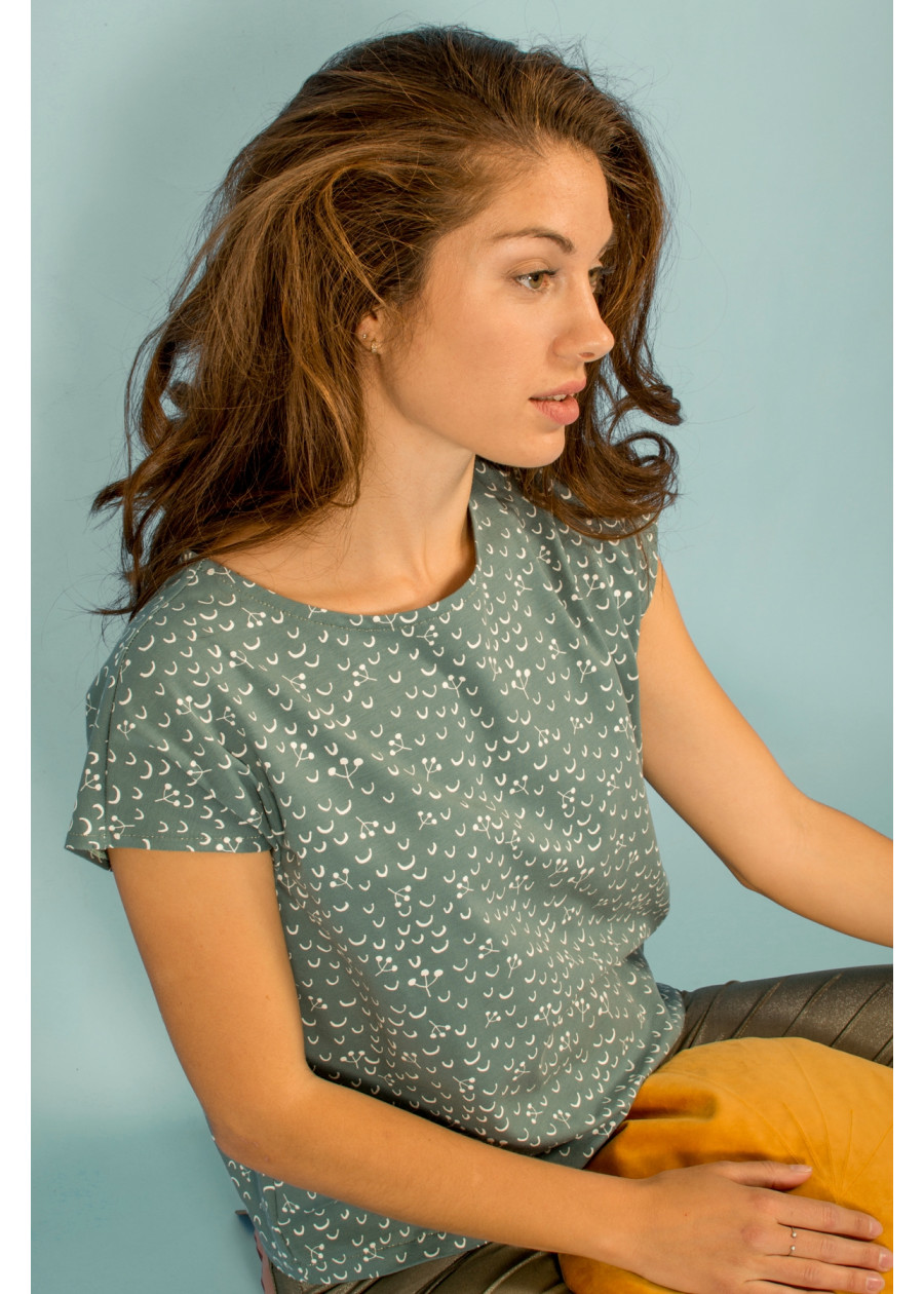 Top responsable en coton bio vegan brique terracotta à motif confetti fabriqué en France