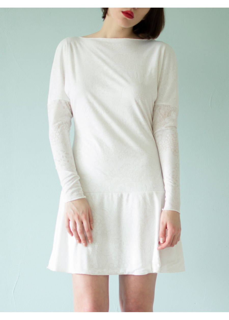 Robe de mariée bio Athéna blanche motif fleuri dos nu