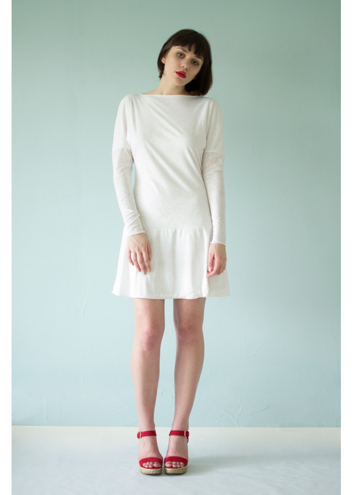 Robe de mariée bio Athéna blanche motif fleuri dos nu