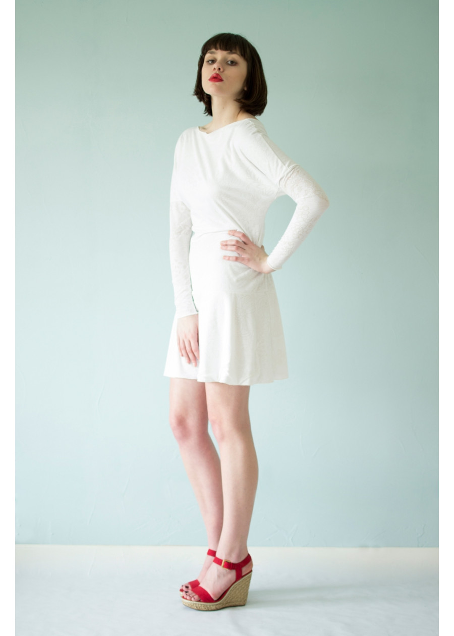 Robe de mariée bio Athéna blanche motif fleuri dos nu