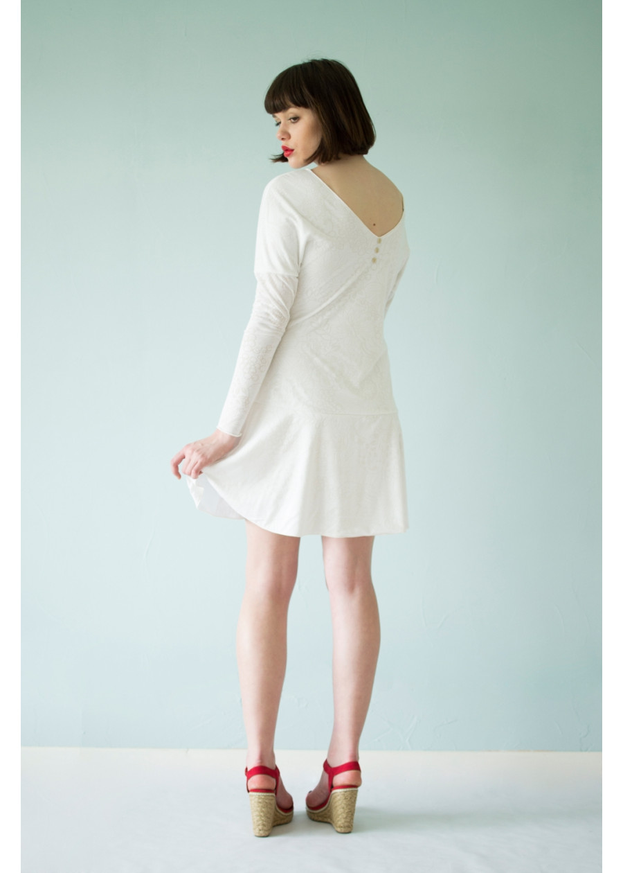 Robe de mariée bio Athéna blanche motif fleuri dos nu