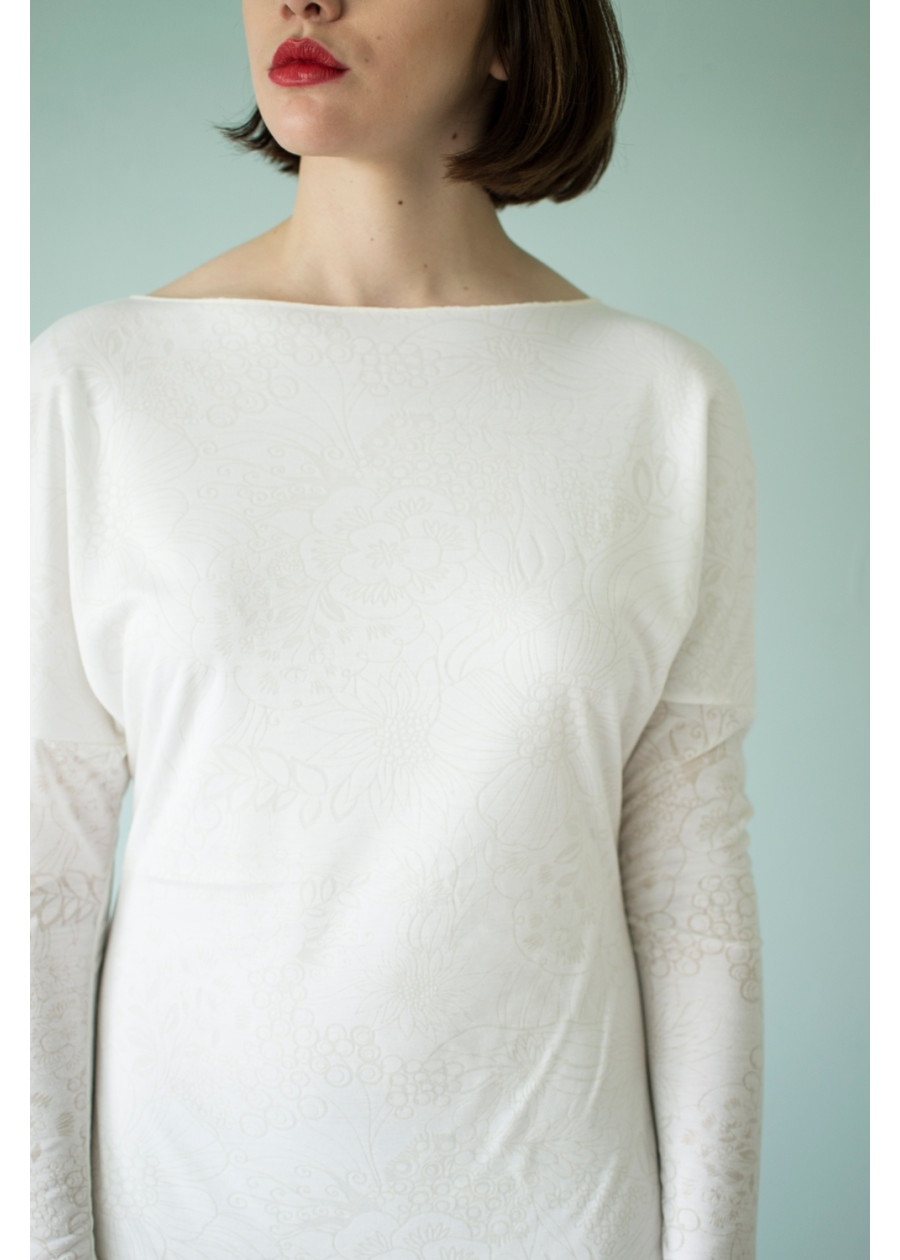 Robe de mariée bio Athéna blanche motif fleuri dos nu