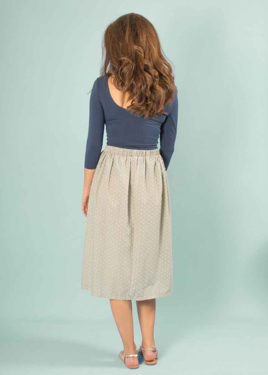 Top Lula moulant bio bleu marine de qualité Décolleté dos nu danseuse manches 3/4. Mode eco-responsable vegan made in France