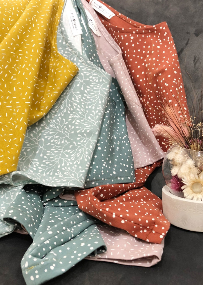 Top responsable en coton bio vegan jaune moutarde à motif confetti fabriqué en France