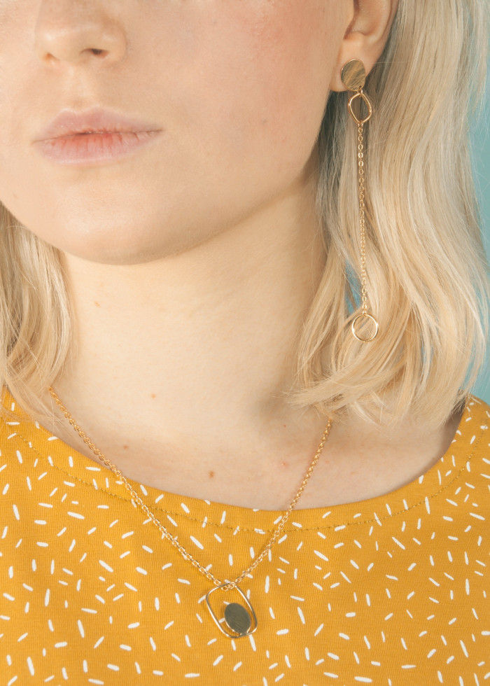 Top responsable en coton bio vegan jaune moutarde à motif confetti fabriqué en France