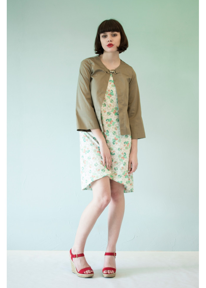 Robe chasuble asymétrique Bohème en coton bio motif fleur bleue