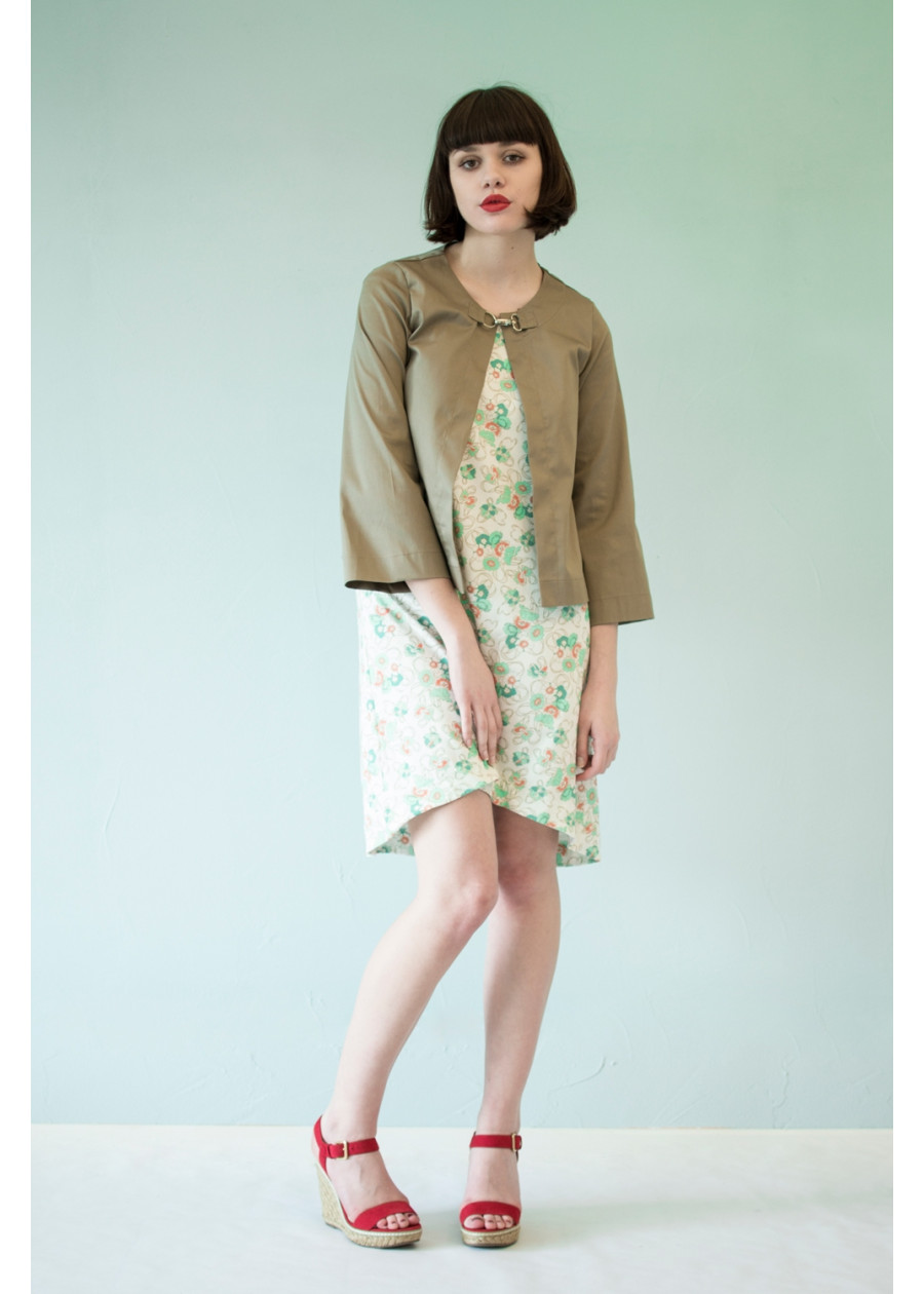 Robe chasuble asymétrique Bohème en coton bio motif fleur bleue