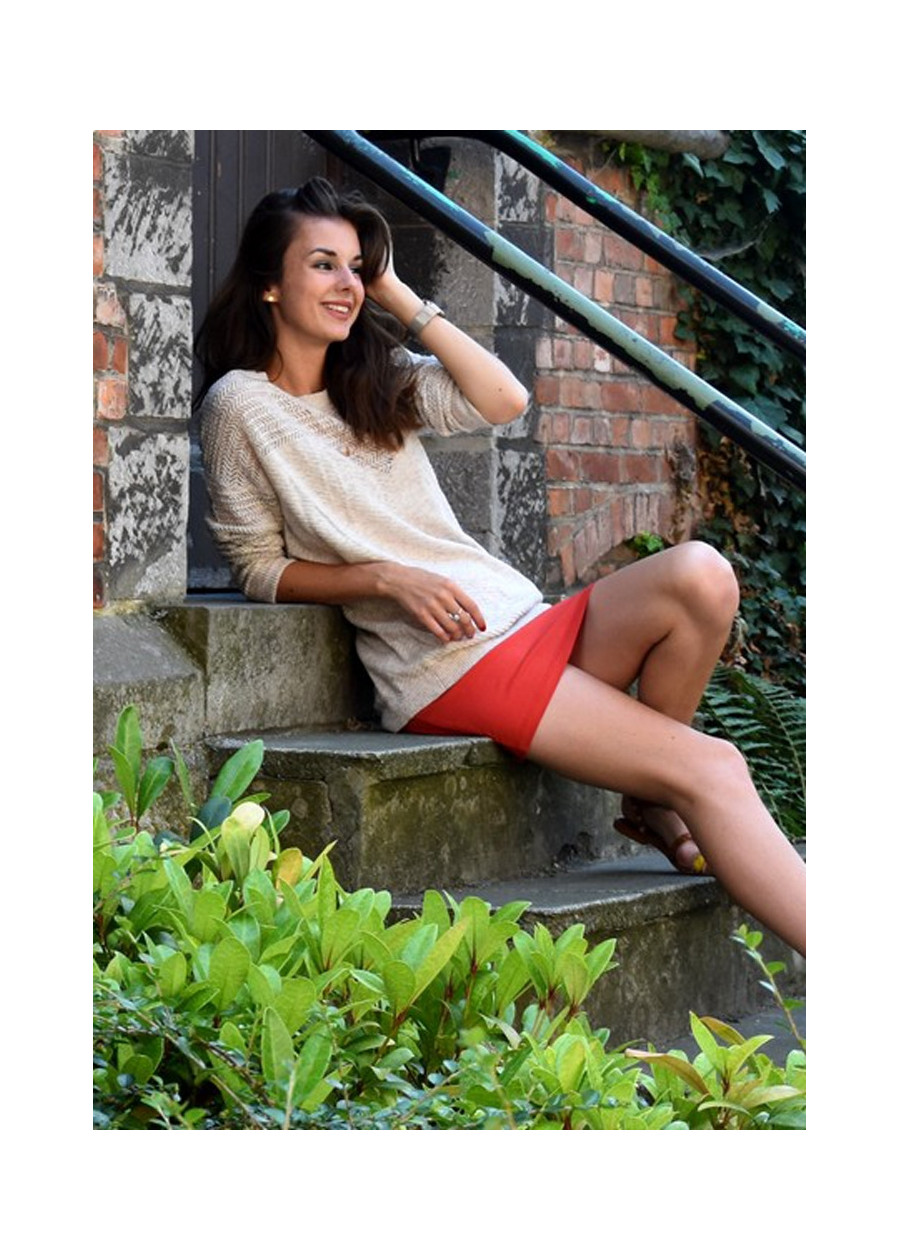 Jupe courte droite taille basse bio rouge tangerine éco vegan friendly made in France - Marque responsable