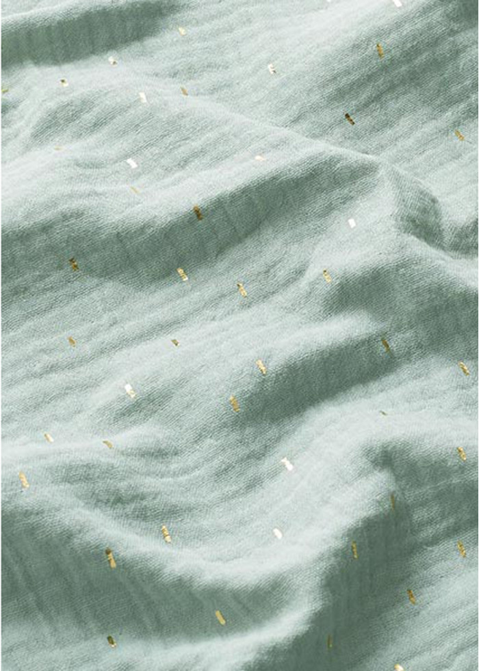 Chèche motif doré vert menthe en coton bio foulard vegan made in France - Marque responsable